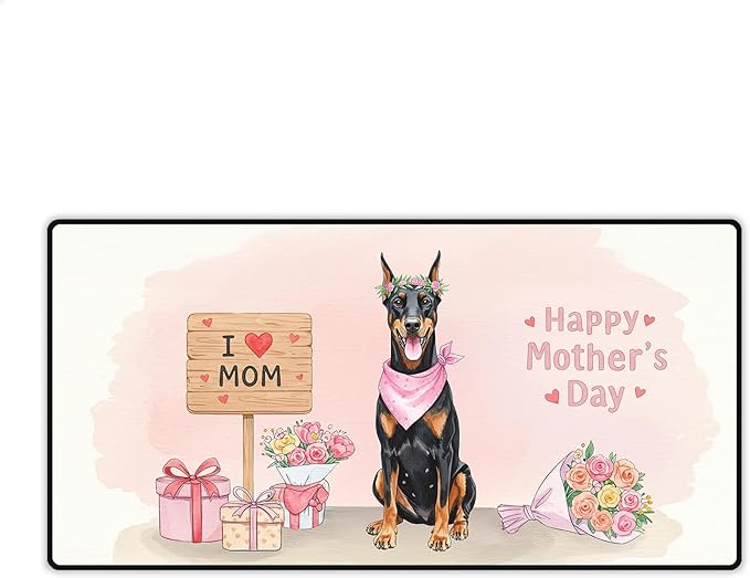 Happy Mother's Day Doberman Pinscher Love Dog Mom Heart Flower Desk Mat Full Keyboard Mouse Pad Doberman Dog Lover Gifts Large Mousepad 12004