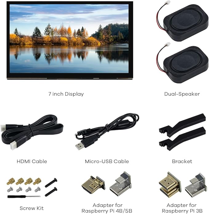 7 Inch IPS LCD Touch Screen Raspberry Pi Monitor Display 1024×600 Capacitive Screen HDMI Monitor Compatible with Raspberry Pi 5/4B/3B+ BB Black Windows 10 8 7