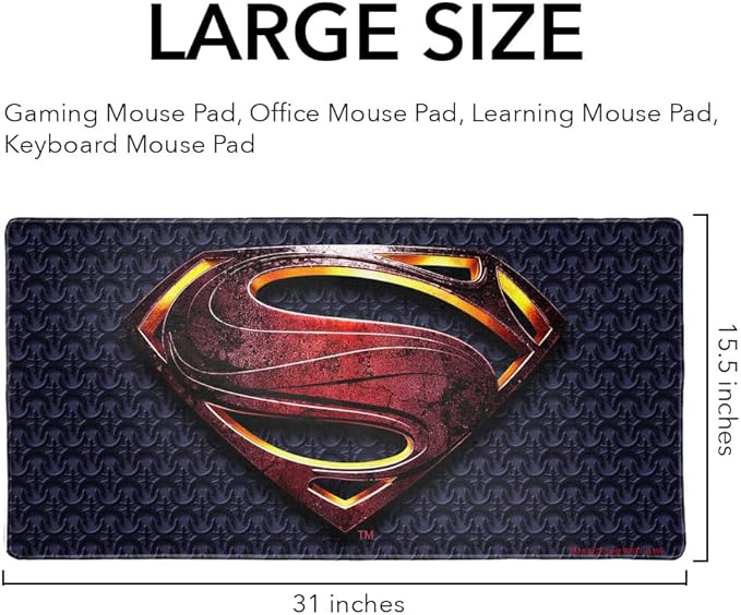 Justice League Movie Superman Logo Large Gaming Mouse Pad Desk Mat with Stitched Edges Non-Slip Base for Gamer Home and Office 31.5 x 15.7