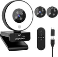 papalook 4K Autofocus Webcam with Light UHD Web Camera with Remote Control and Dual Noise-Cancelling Mics Plug and Play USB Webcams for PC Laptop Zoom Skype Teams Google Meet