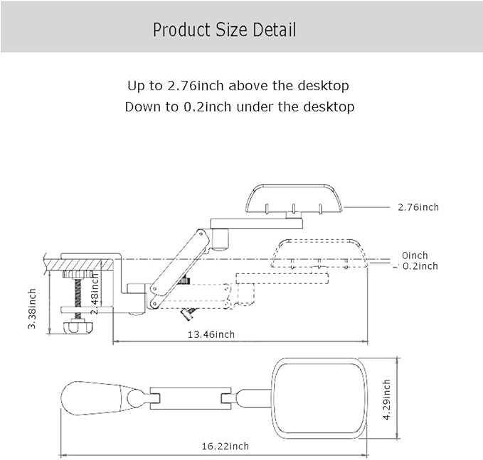 FUZADEL Ergonomic Arm Rest for Desk Rotating Computer Arm Support Clamp On Office Elbow Rest Arm Support Shelf Hand Rest 360 Degrees Rotatable Desk Tray