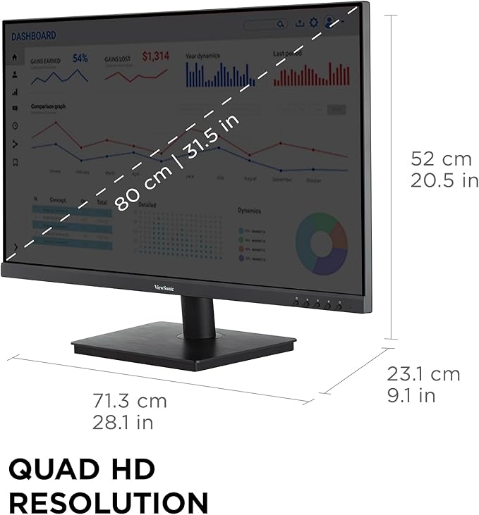 ViewSonic VS3225-2K 32 Inch QHD 1440p IPS Monitor with HDMI DisplayPort and Variable Refresh Rate for Home and Office