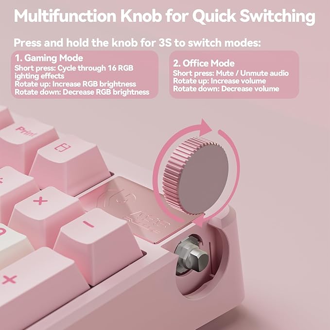 LEOBOG A98 Wireless Mechanical Keyboard Tri-Mode BT5.0/2.4GHz/USB-C Creamy Keyboard with Number Pad Gasket Structure Hot Swappable PBT Keycaps RGB Backlit Pink Gaming Keyboard with Knob for PC