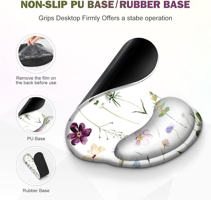 Gaming Mouse Pad Large Desk Mat Cute Desk Pad Protector 4in1 XXL Mousepad + Keyboard Wrist Rest+Mouse Wrist Rest+Coaster Set with Ergonomic Desk Pad for Home Office Computer Purple Flower Plants