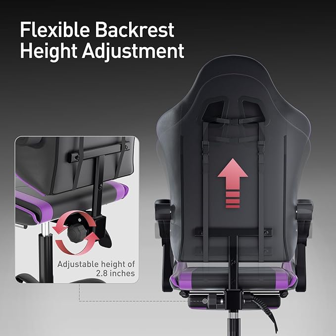 MoNiBloom Gaming Chair Office Chair Leather High Back Computer Chair with Headrest and Lumbar Support 360° Swivel Ergonomic Footrest Adjustable Gamer Chair for Adult Teen Home Office Using Purple