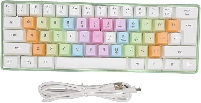 61 Keys Mechanical Gaming Keyboard RGB Backlit Compact 60 Percent Wired Keyboard with Colorful Keycaps for PC Office AmpGaming Portable Mini Keyboard with Optical Switches (White)