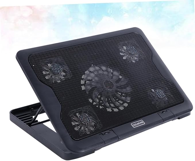 USB Laptop Cooling Pad with 5 Fans Cooler Base Anti-Skid Multi-Angle Adjustable Cooling Stand for Notebooks and Gaming Laptops