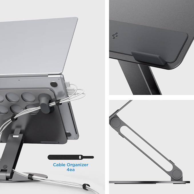 Spigen Adjustable Laptop Desk Stand with Cable Management Organizer Portable Compatible with Mac Dell HP Lenovo and More - Space Gray (LD206C)