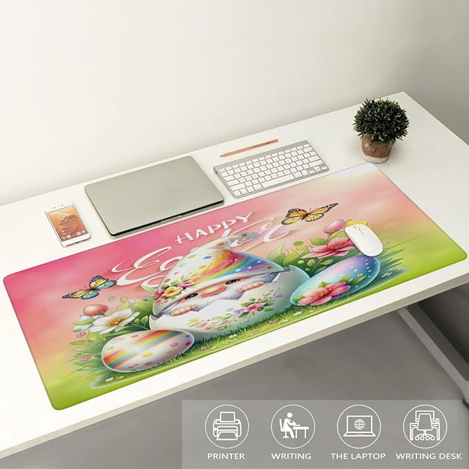 Large Easter Mouse Mat Computer Mousepad with Non-Slip Rubber Base Waterproof Mouse Pad Desktop Keyboard Pad for GamerHome School Laptop Office Accessories16x35.5inA (24)