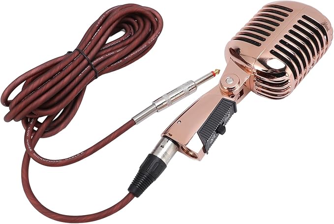 Zunate Retro Dynamic Microphone with Rugged Structure and Flexible Positioning for KTV and Live Performances (Pink Gold)