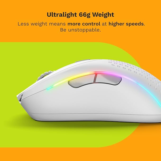 Glorious Gaming - Model D 2 Wireless Ergonomic Mouse Superlight 66g up to 210 hr Battery Life 26K Optical Sensor 6 Programmable Buttons 80 Million Clicks FPS MMO MOBA Battle Royale (White)