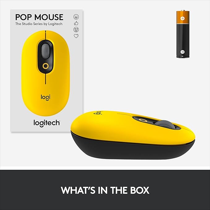 Logitech POP Mouse Wireless Mouse with Customizable Emojis SilentTouch Technology Precision/Speed Scroll Compact Design Bluetooth Multi-Device OS Compatible - Blast Yellow (Renewed)