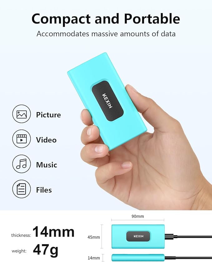 KEXIN 512GB External SSD Hard Drive USB 3.1 Type-c Portable Solid State Drive 512G up to 1050MB/s for PC Mac Android Game Console and More