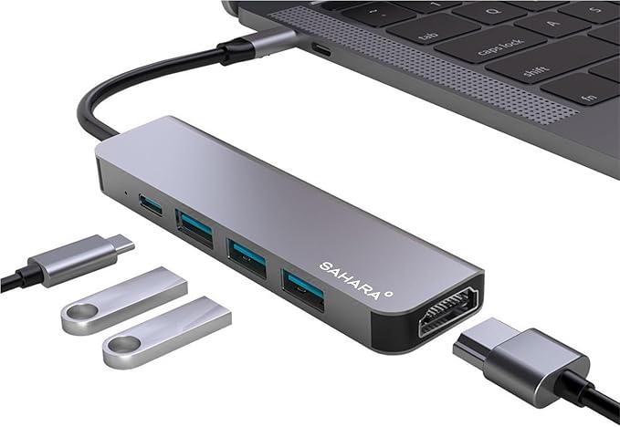 Sahara - 5-in-1 USB-C Hub Adapter Sleek Aluminum Multiport Hub with HDMI USB 3.0 and USB-C PD Charging – Compatible with PC and MAC (LT00072)