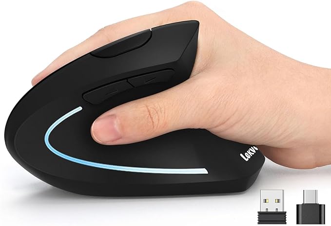 Lekvey Ergonomic Mouse USB C Wireless Vertical Mouse Dual Mode Rechargeable USB-A &amp Type-C Ergo Mouse 1600 DPI Relieves Wrist Pain and Carpal Tunnel for Laptop Computer Mac MacBook PC Black