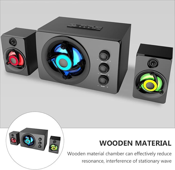Wooden 2.1 Multimedia Bass Loudspeaker Box USB Powered Stereo Soundbar for Desktop Computer and Laptop with Deep Bass Sound Compact Stereo Music Player for Home and Office