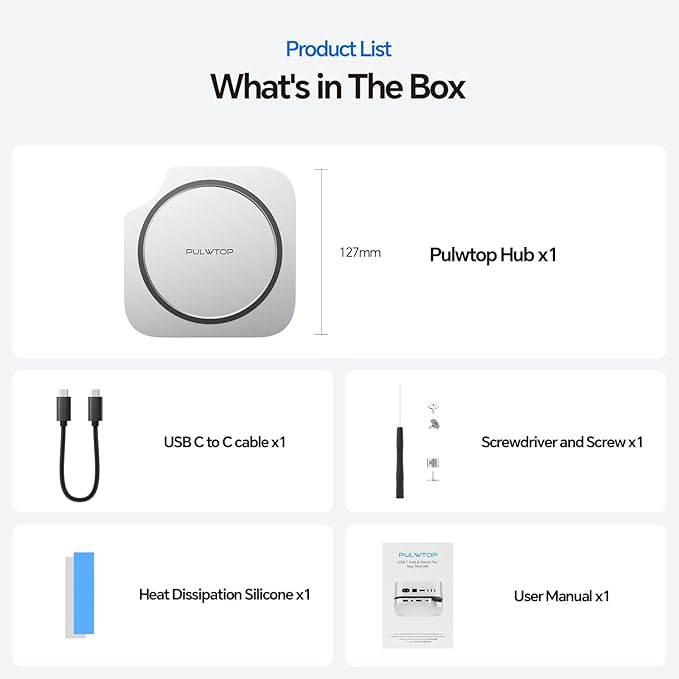 Mac mini M4 Dock No WiFi Interference PULWTOP Mac mini M4 Hub Stand with M.2 SSD Enclosure (SSD NOT Included) for Mac mini M4 and M4 Pro 2024 with 4K60Hz HDMI 3 x USB A 2.0 SD/TF 3.5mm Audio/Mic