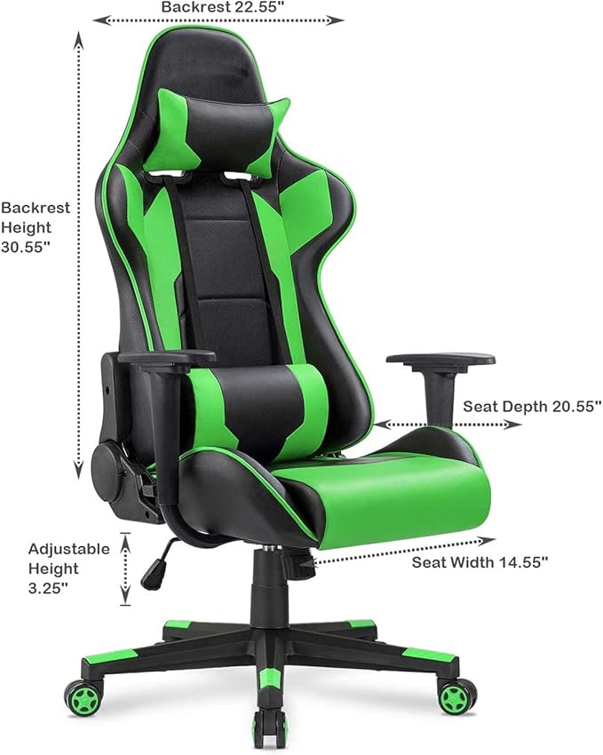 WANYE High Density Foam Gaming Chair -Cheap High Back Gaming Chair with Racing Design Synthetic Leather Green