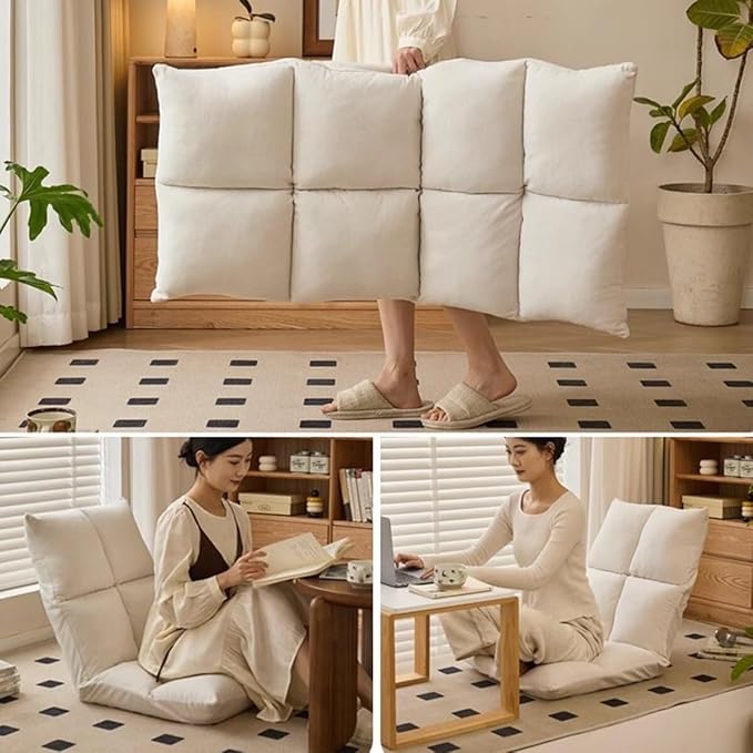 ELEFOCUS Floor Chair with Back Support Adjustable Folding Floor Gaming Chair Chaise Lounge Indoor with 6 Position Adjustment(Beige)