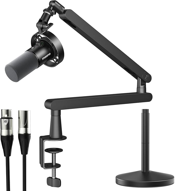 MAONO USB XLR Dynamic Microphone for Podcast: PC Computer Gaming Mic with 192kHz/24bit for Studio Recording Streaming Content Creation (PD300XT+BA92+XLR180)