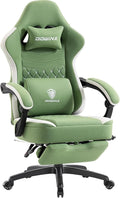 Dowinx Gaming Chair Breathable Fabric Game Chair with Gel Pad and Storage Bag Comfortable Gamer Chair with Pocket Spring CushionErgonomic Computer Chair with FootrestGreen and White