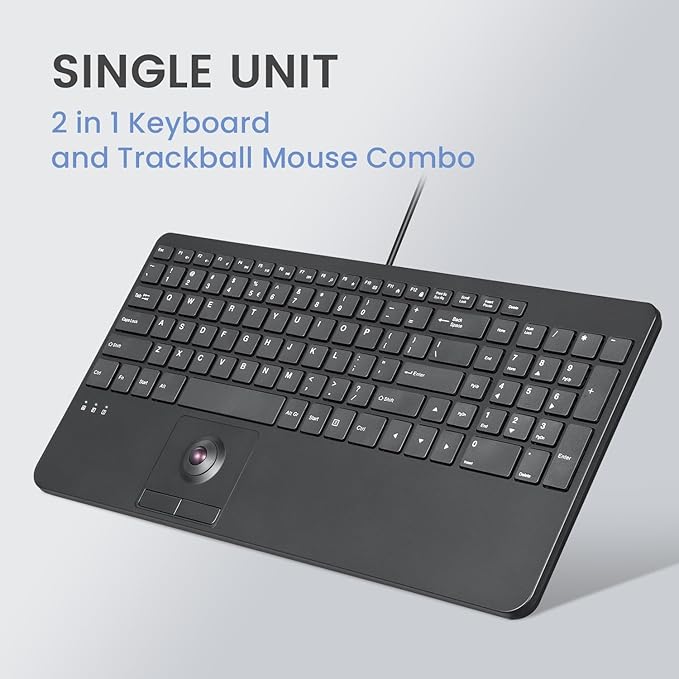 Perixx PERIBOARD-538 US Wired Compact USB Keyboard with Trackball - X Type Scissor Keys - 15.63x7.8x1.46 Inches (397x198x37mm) - Build-in 2 USB Hubs - Black