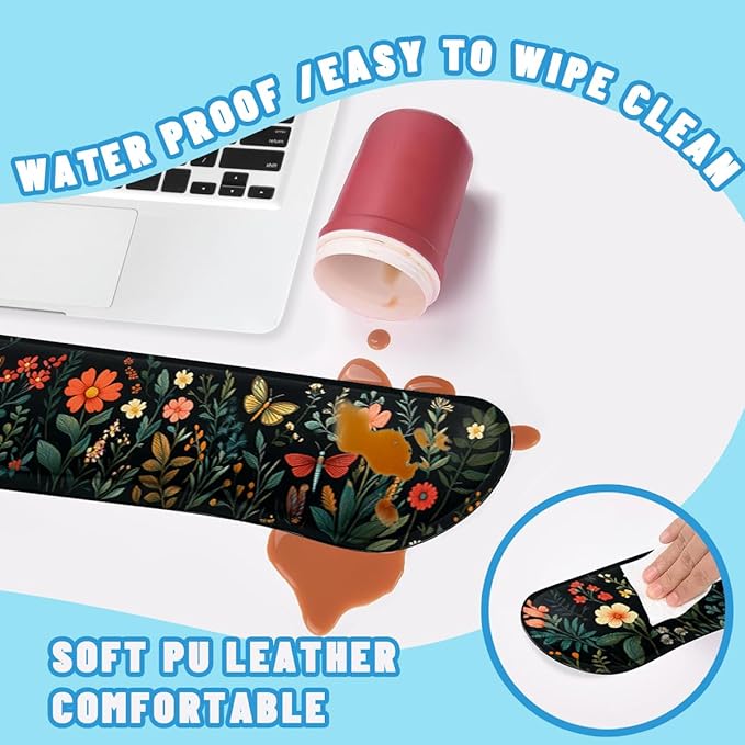 Butterfly Mouse Pad Set Colorful Floral Garden Fantasy Gaming Mousepad 4in1 Desk Mat for Desktop Anti-Slip XXL Big Computer Ergonomic Mousepad with Wrist Support for Keyboard and Mouse