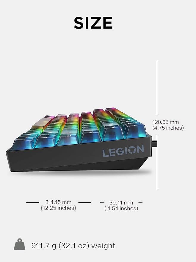 Lenovo Legion K510 Mini Pro Wired Mechanical Gaming Keyboard - 75% Compact Design RGB Illumination Hot-Swappable Mechanical Switches Programable Keys