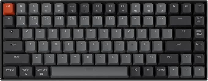 Keychron K2 75% Layout Bluetooth Wireless Mechanical Gaming Keyboard Silent K Pro Red Switch/White LED Backlit/USB C/Anti Ghosting/N-Key Rollover 84 Keys for Mac Windows