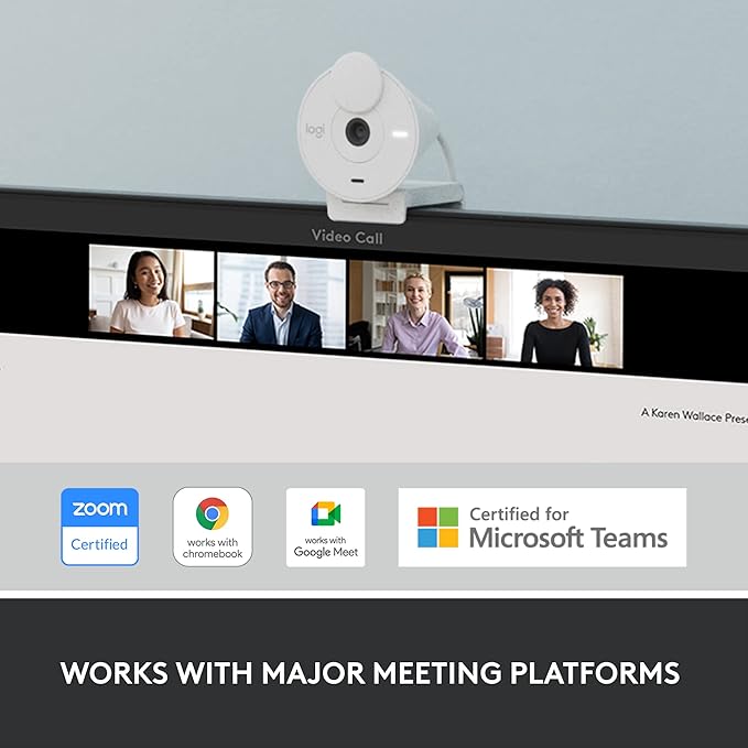 Logitech Brio 300 Full HD Webcam auto Light Correction Noise reducing mic Privacy Shutter USB-C Works with Microsoft Teams Google Meet Zoom for Streaming and Video Calling - White