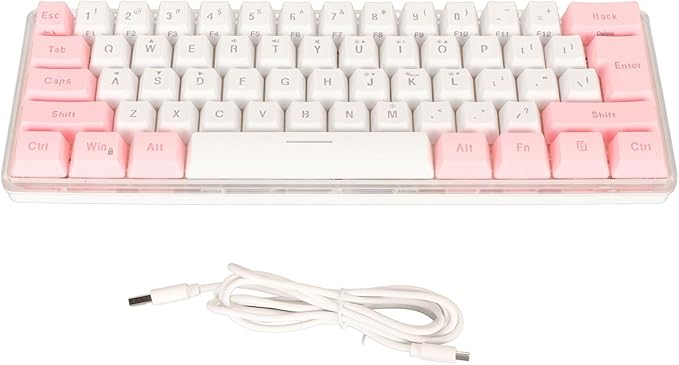 ZJchao Mini Keyboard 61 Keys Gaming Keyboard 60 Percent Wired RGB Mechanical Compact for Typist (Pink White)