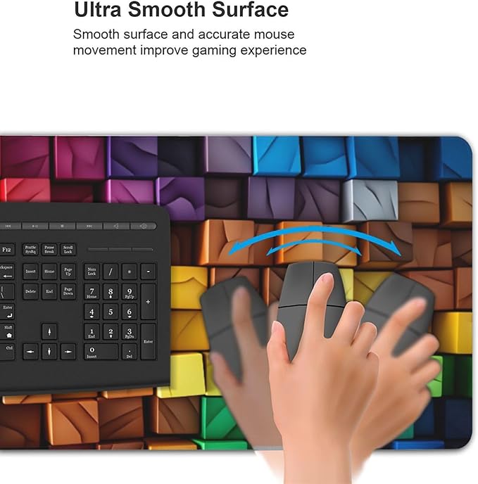Colorful 3D Squares Large Gaming Mouse Pad 35.5 X 16 Inch Extended Desk Mat for Keyboard and Mouse Waterproof Computer Mousepad with Stitched Edges &amp Non-Slip Base