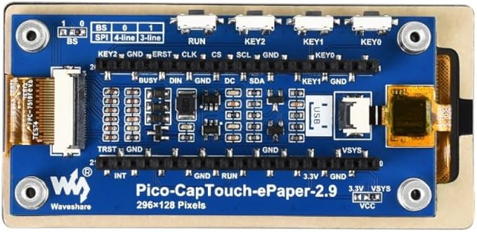 AmpOhm360 2.9 Inch Capacitive Touch ePaper Display Module 296x128 Resolution SPI I2C Interface for Microcontroller IoT DIY Projects SKU-20051