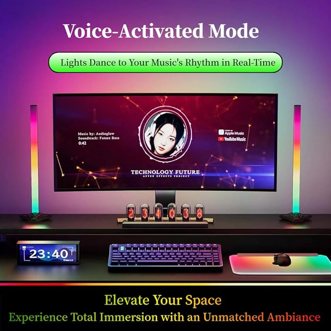 Upgraded 32-Inch Monitor Backlight Unibody LED Strip with 45° Upward Glow &amp Dual USB Power Smart Ambient PC Lighting with Screen Sync