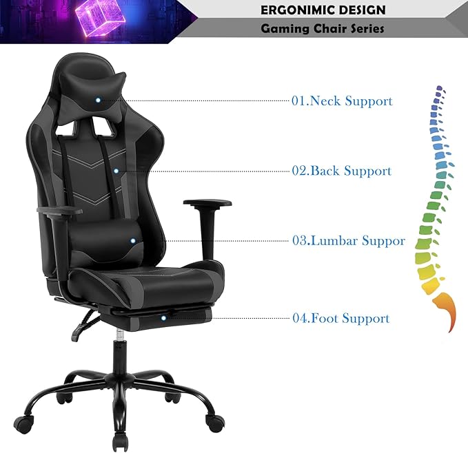 Gaming Chair for Adults with Footrest Racing Chair PC Chair Silla Gamer Chair Racing Gaming Chair Cheap Recliner Game Chair Ergonomic Desk Chair with Headrest Lumbar Support Adjustable Armrest