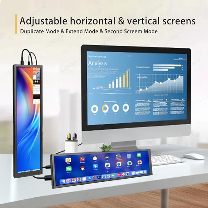 8.8 inch Monitor PC Case Temperature Display mini Ultra Wide Secondary Screen Long Stretched Bar Display AIDA64 PC Sensor Panel 1920x480 Small Temp Monitor for RPi CPU Monitoring