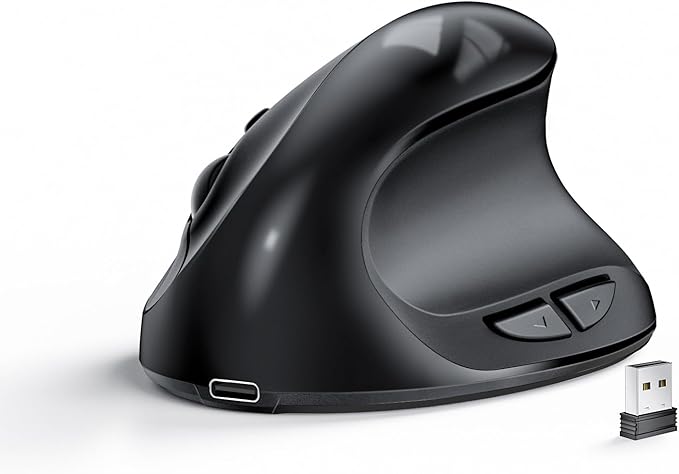 Lekvey Ergonomic Mouse Vertical Wireless Mouse for Small/Medium Hands Rechargeable with USB Receiver 3 DPI for Comfort Relieves Wrist Pain Carpal Tunnel Mouse for Laptop PC Computer Mac Black