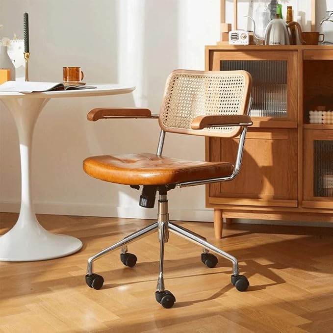 Office Chair Gaming Chair Computer Chair Rattan Computer Chair Retro Rotating Chair Comfortable Study Desk Seat Breathable Armrest Office Furniture