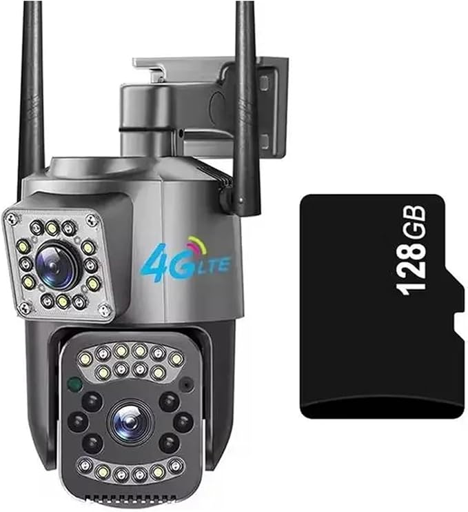 8MP 4K WiFi IP Camera Dual Lens PTZ 4G SIM Card Outdoor Webcam Alarm 10X Zoom Smart Home CCTV Security Protection Monitor Cam(EU Plug4G Camera ADD 128G)