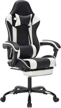 Ergonomic Gaming Chair with Footrest Black and White Gaming Chair for Adults Girls Women Video Game Chairs with Wheels &amp Lumbar Support 300 LBS Capacity (Black+White2)