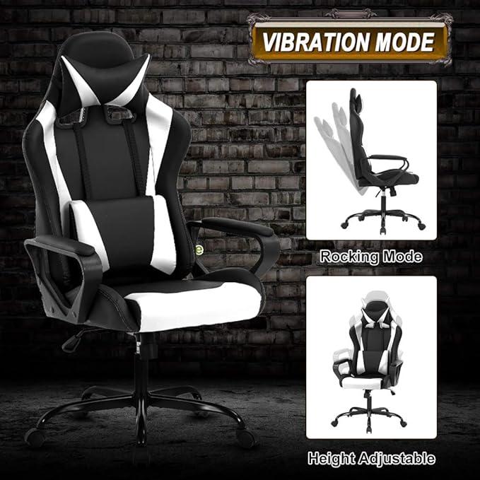 Modern Gaming Chair Ergonomic High Back PU Leather Office Chair with Lumbar Support White
