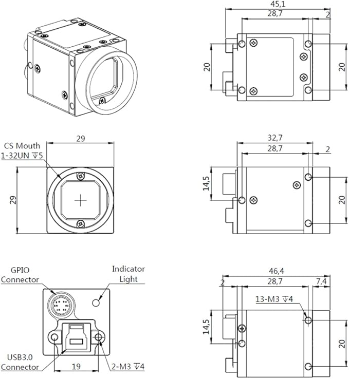 High Speed USB3.0 Mono 2.3MP 2/3 Machine Vision Global Shutter Digital Industrial Camera C-Mouth Supports Windows and Linux SDK Area Scan Camera 1920x1200 165FPS Indoor