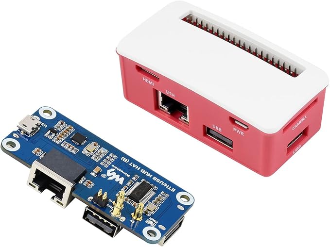 waveshare Ethernet/USB HUB HAT B with Box ABS Case for Raspberry Pi Zero/Zero W/2 W/Zero WH/2 WHPCwith 1 RJ45 10/100M Ethernet Port 3 USB Ports Compatible with USB2.0/1.1