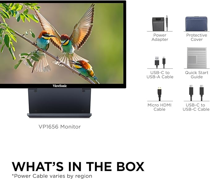 ViewSonic VP1656 15.6 Inch 1200p IPS Portable Monitor with 2 Way Powered 40W USB C Pantone Validated Factory Calibrated Built in Ergonomic Stand with Protective Cover
