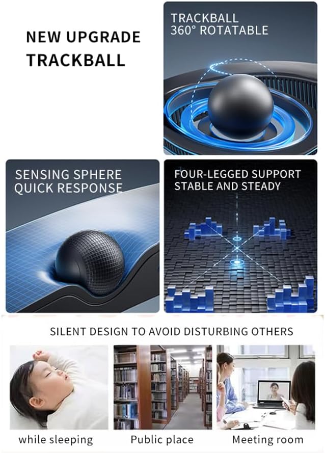 JOMAA Wireless Vertical Trackball Mouse - Ergonomic Design 3-Device Switching 2.4G/Bluetooth 5.0 Rechargeable Type-C Adjustable DPI Compatible with Windows/macOS/iOS/Android (Black)