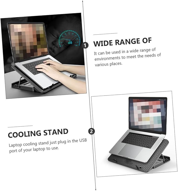 Adjustable Speed Laptop Cooling Rack with Six Fans Laptop Stand Pad for Neck Relief and Convenient Reading Black Cooling Base