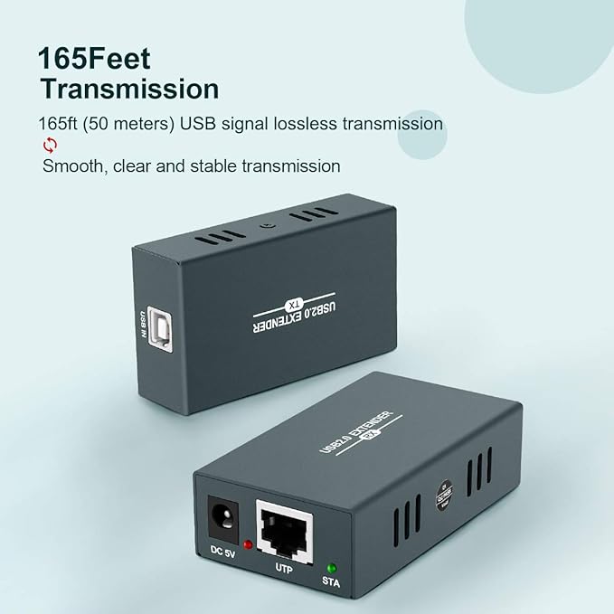 USB 2.0 Hub Extender Kit - 4 Hubs 165ft (50m) Up to Cat7 LAN Plug &amp Play No Driver Needed