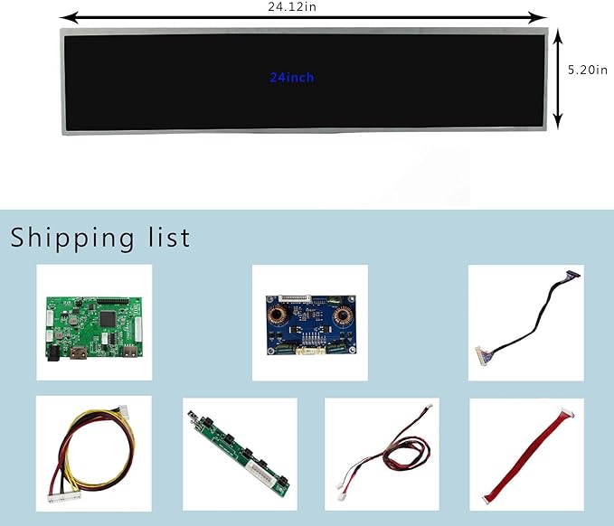 VSDISPLAY 24 Inch 1920x360 Strip Style LCD Screen DV240FBM-NB0 Supports 180 Degree Rotate Image with USB LCD Boardas DIY Extended Display Panel/Topper Monitor for Gaming Cabinet