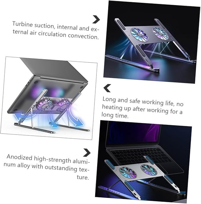 MERRYHAPY Laptop Cooling Pad Gear Height Mute High Volume Fan Aluminum Laptop Stand for Gaming