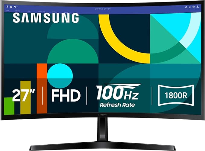 Samsung 27 Essential S3 (S36GD) Series FHD 1800R Curved Computer Monitor 100Hz Game Mode Advanced Eye Comfort HDMI and D-sub Ports LS27D366GANXZA 2024
